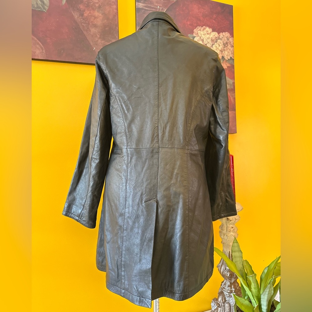 Women's Black Leather Coat - Picture 6 of 15